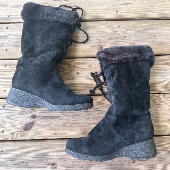 Khombu women’s black fur lined suede boots size 8.5 - Picture 1 of 12